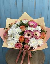 Букет цветов из:  Розы, Герберы и Хризантемы в Зуевке Курской области