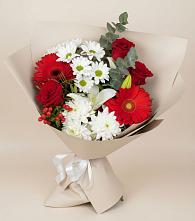 Букет цветов из:  Розы, Хризантемы, Герберы и Лилии в Зуевке Курской области