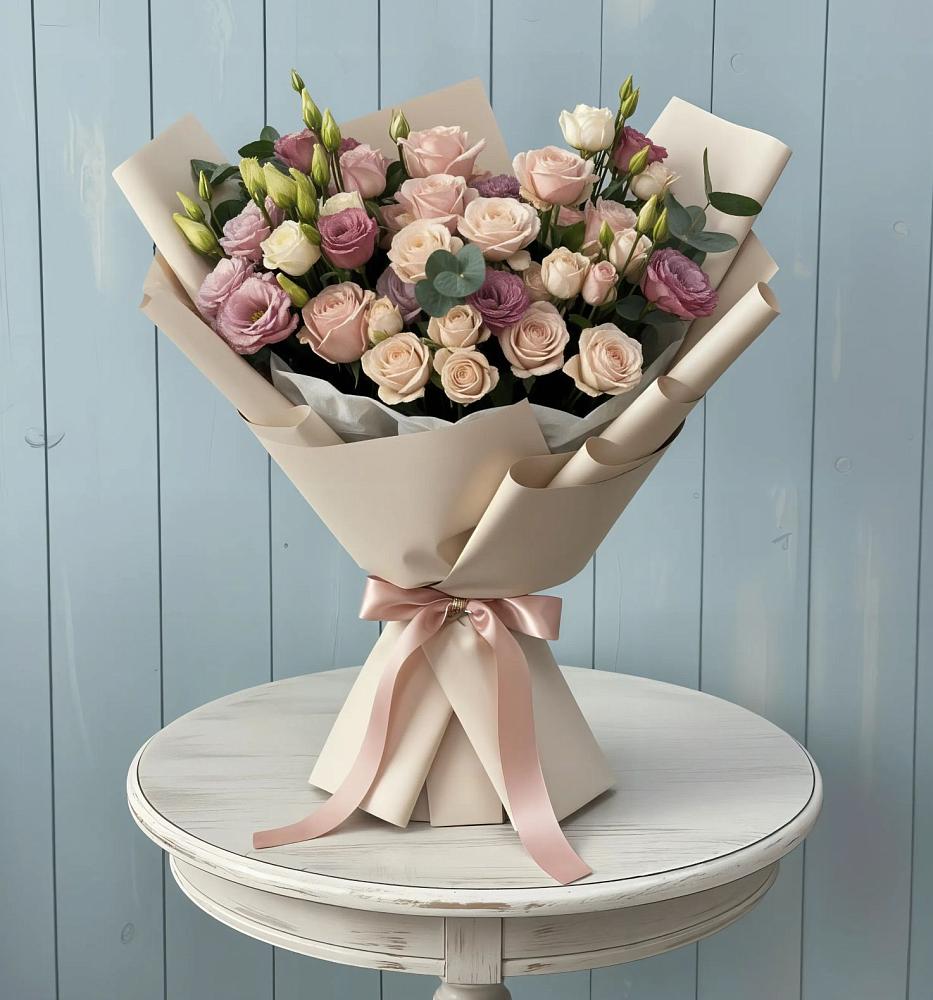 Букет цветов из: Розы и Лизиантусы в Зуевке Курской области