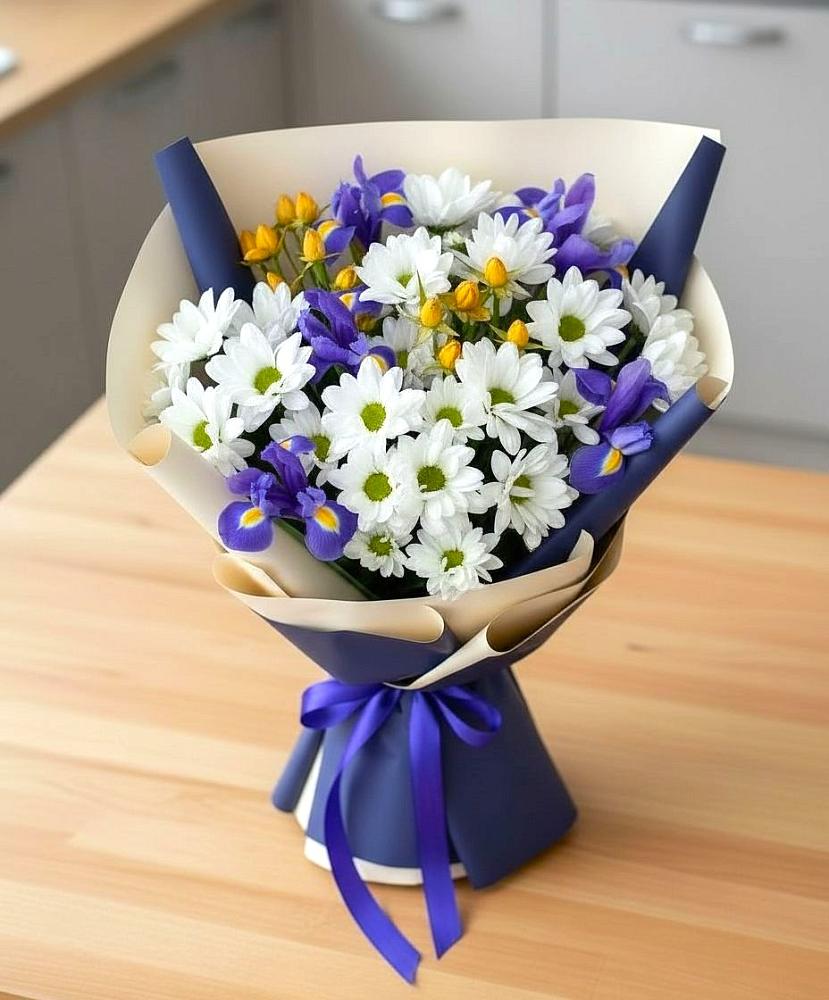 Букет цветов из: Розы, Ирисы и Хризантемы в Зуевке Курской области