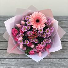 Букет цветов из:  Розы, Герберы и Хризантемы в Зуевке Курской области