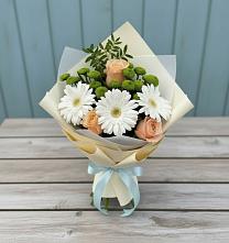Букет цветов из:  Герберы, Розы и Хризантемы в Зуевке Курской области