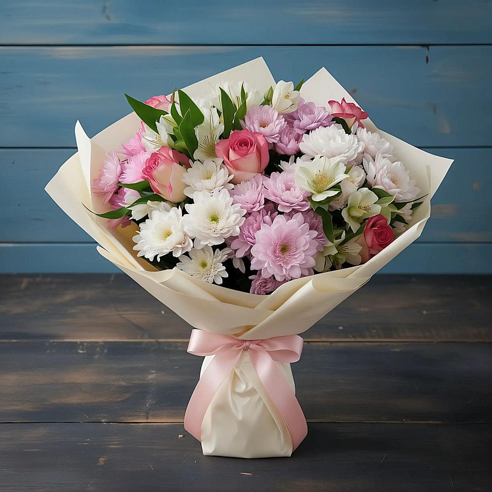 Букет цветов из: Хризантемы, Альстромерии и Розы в Зуевке Курской области